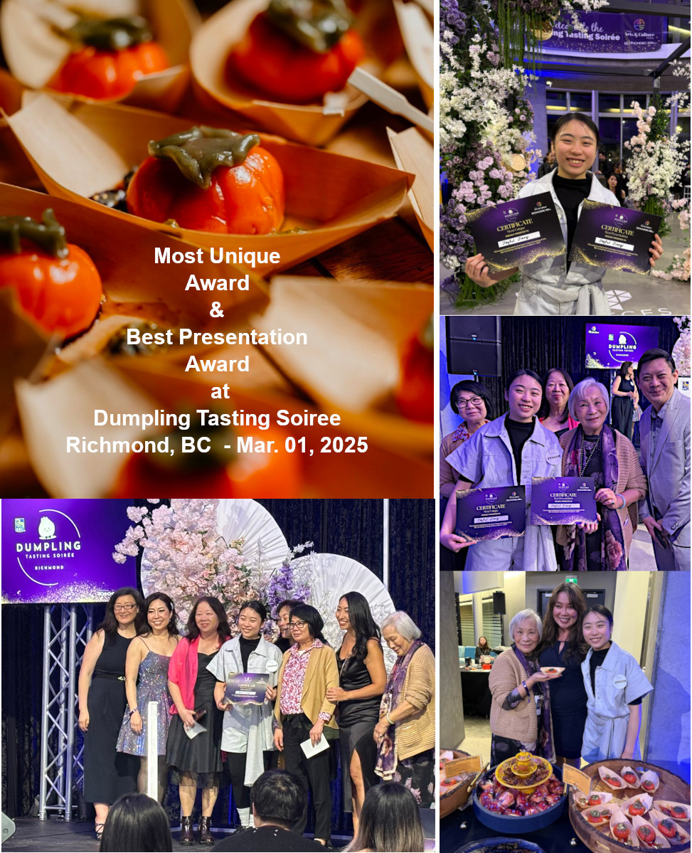 Aria Law, holding 2 awards  for Most Unique and Best Presentation of Joyful Jiaozi persimmon dumplings